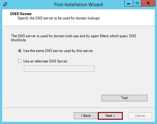 GFI post-installation DNS server
