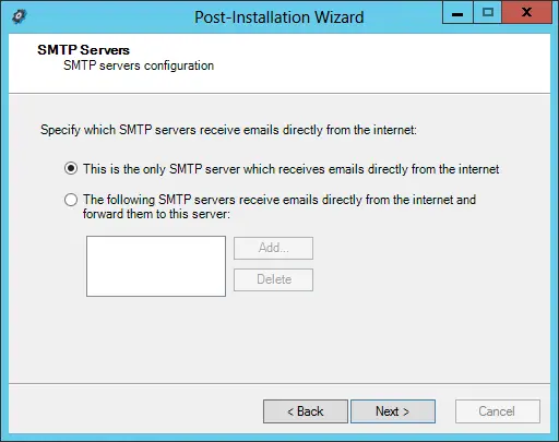 GFI post installation SMTP servers