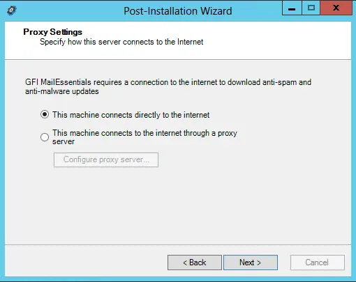 GFI post installation proxy settings
