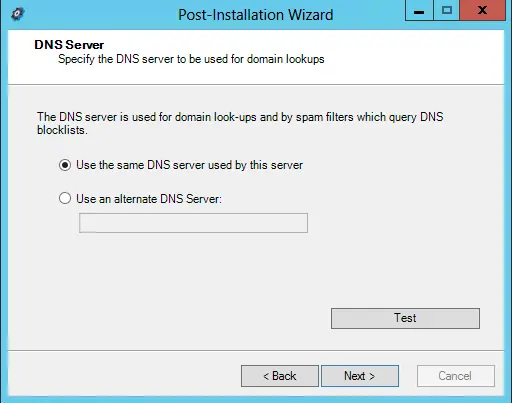 GFI post installation wizard DNS server