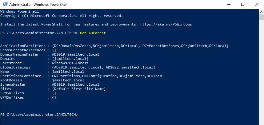 Get-ADForest PowerShell