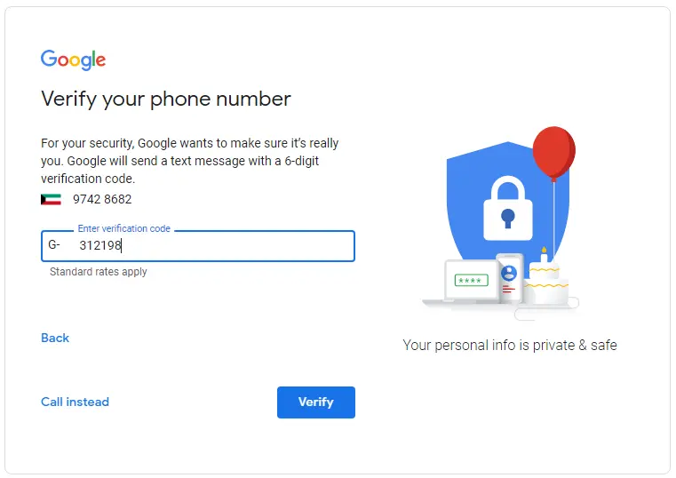 Gmail Account verify your phone number