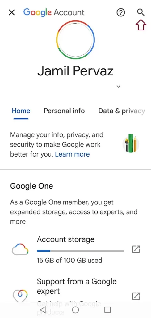 Gmail app account home