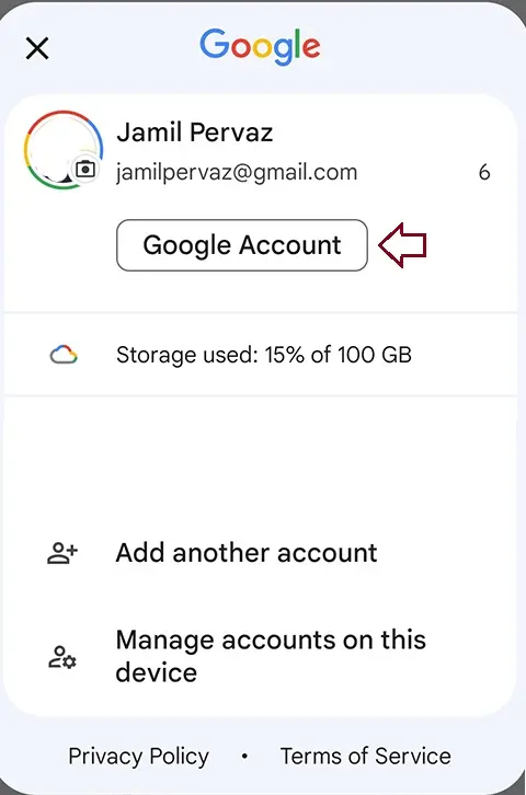 Gmail app account