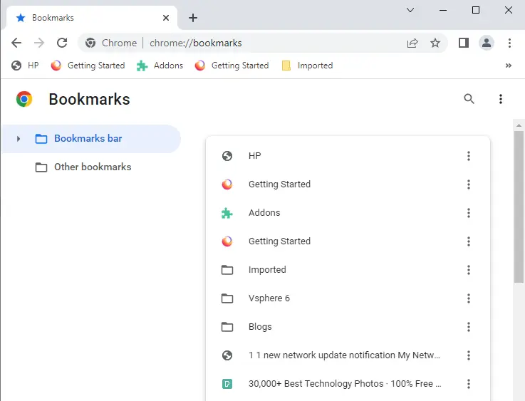 Google Chrome bookmarks bar