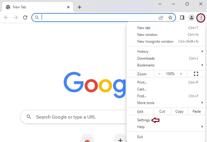 Google Chrome menu