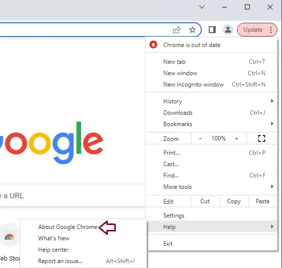 Google Chrome menu