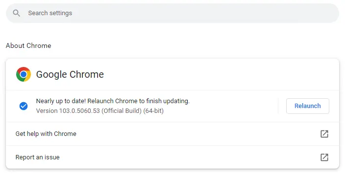 Google Chrome updated relaunch