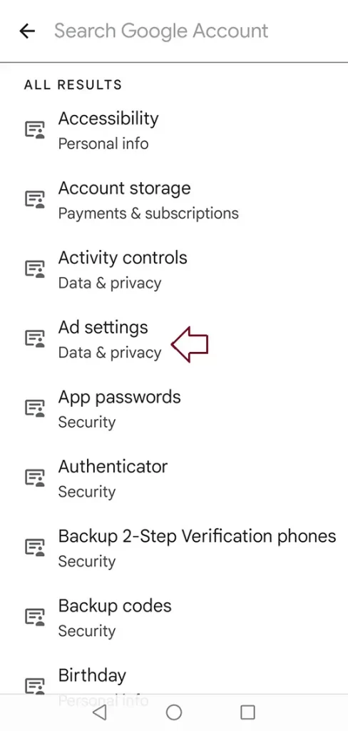 Google account ad settings