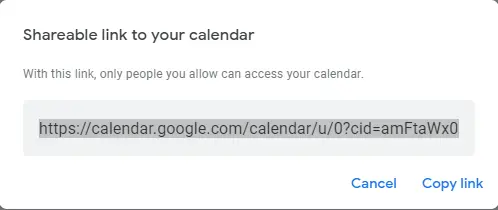 Google calendar copy link