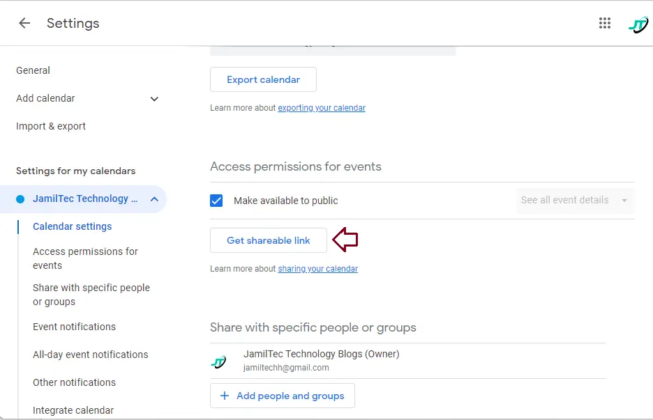 Google calendar get shareable link