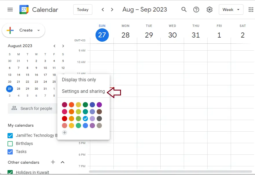 Google calendar settings and sharing