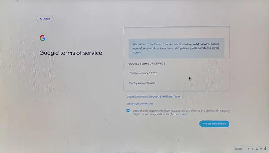 Google terms of service ChromeOS