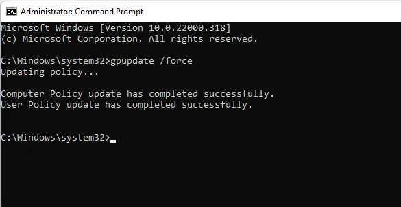 Gpupdate /force