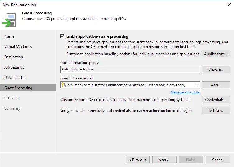 Guest OS processing options Veeam