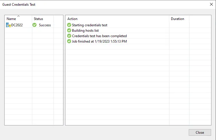 Guest credentials test Veeam