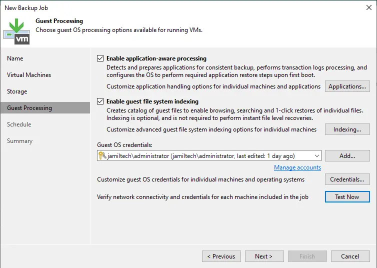 Guest processing Veeam backup