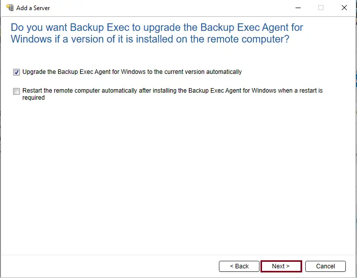 Guest virtual machine to add Backup Exec