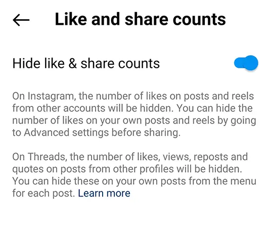 Hide likes on Instagram