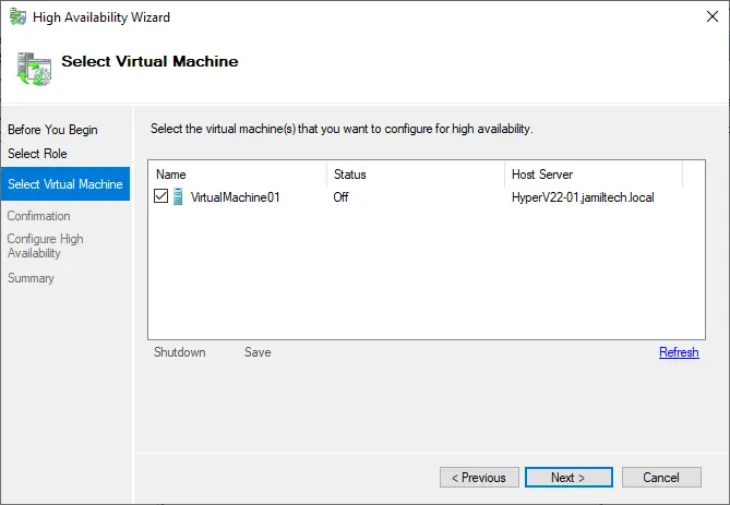 High availability wizard virtual machine