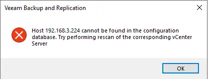 Host cannot be found in the configuration database