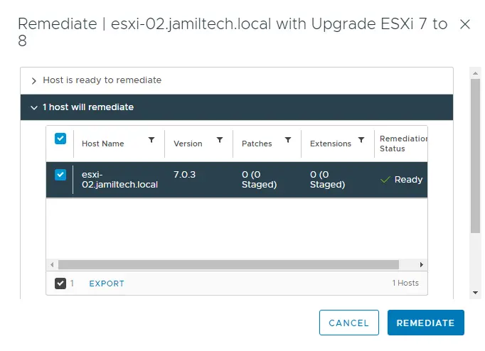 Host is ready to remediate