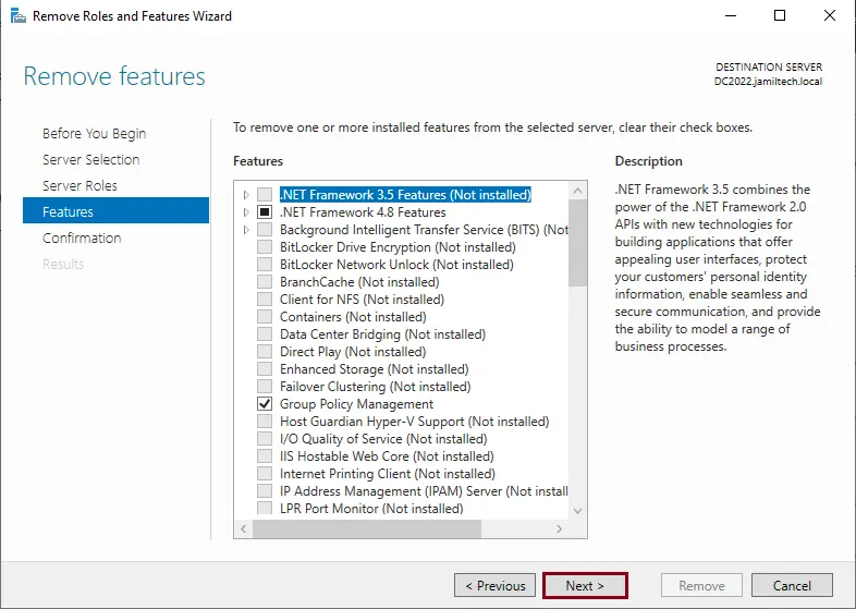 Hyper-V Role removal features