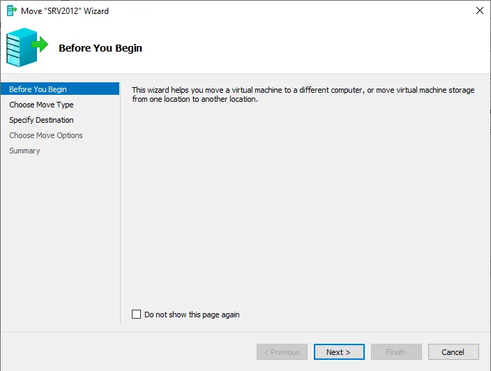 Hyper-V VM move wizard