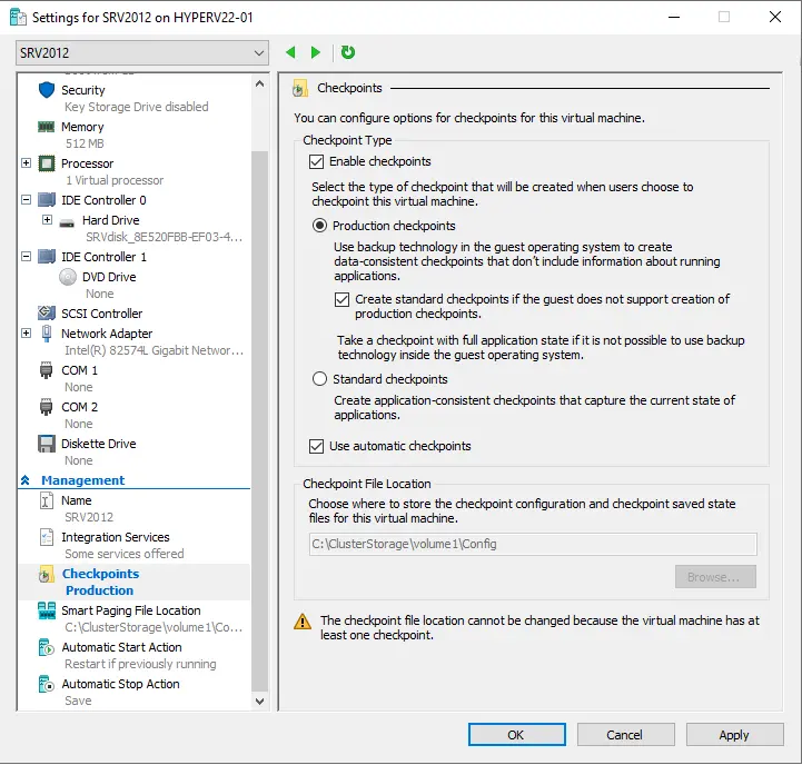 Hyper-V VM settings