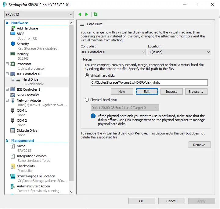 Hyper-V VM settings