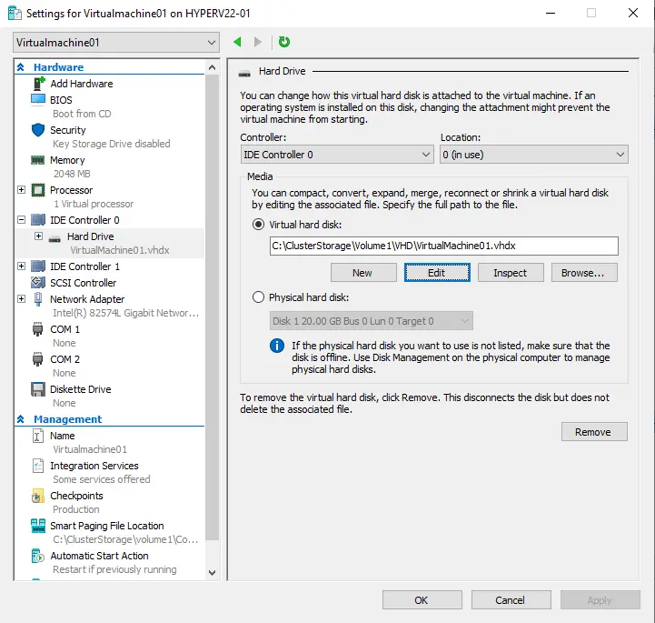 Hyper-V VM settings