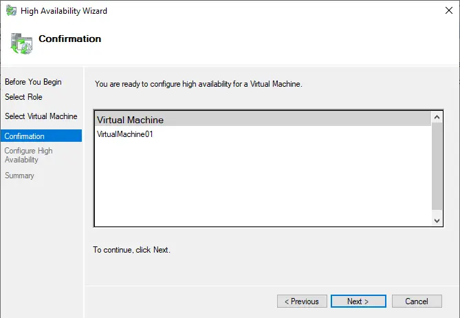 Hyper-V high availability VM confirmation