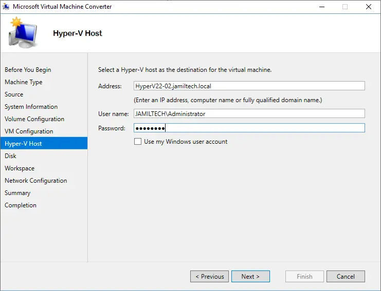 Hyper-V host as the destination