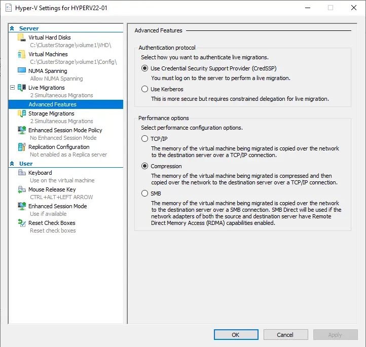 Hyper-V live migration advanced features