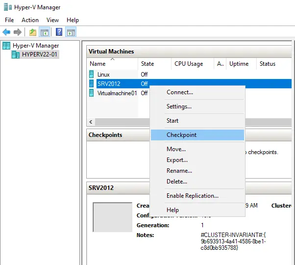 Hyper-V manager VMs