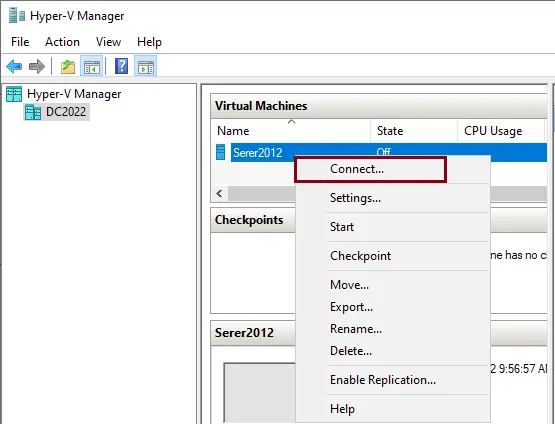 Hyper-V manager connect VM