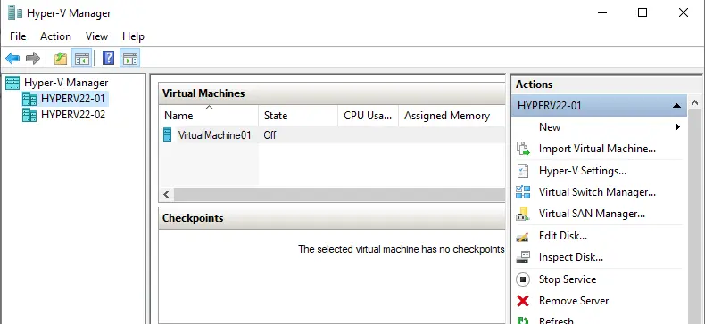 Hyper-V manager nodes