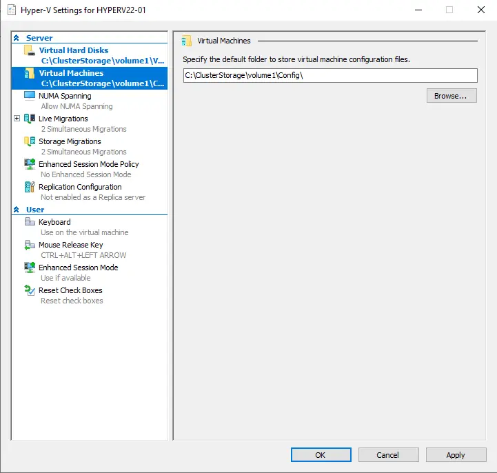 Hyper-V settings virtual machines