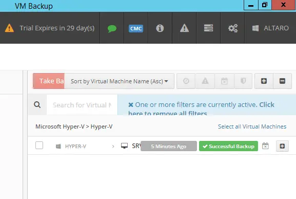 Hyper-V vm successful backups Altaro