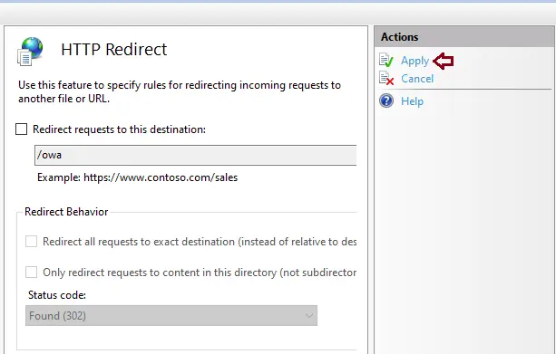 IIS manager HTTP redirect