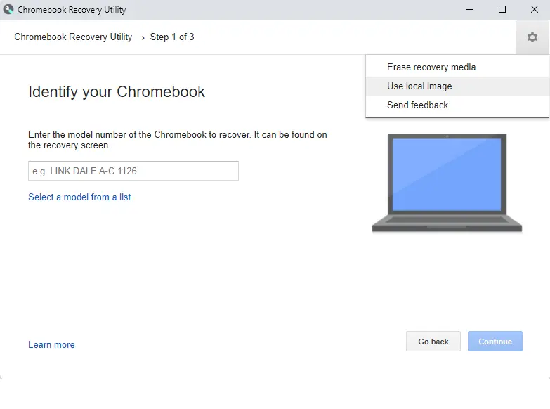 Identify your Chromebook recovery utility