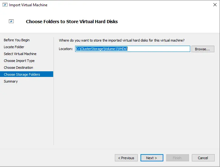 Import VM choose storage folder