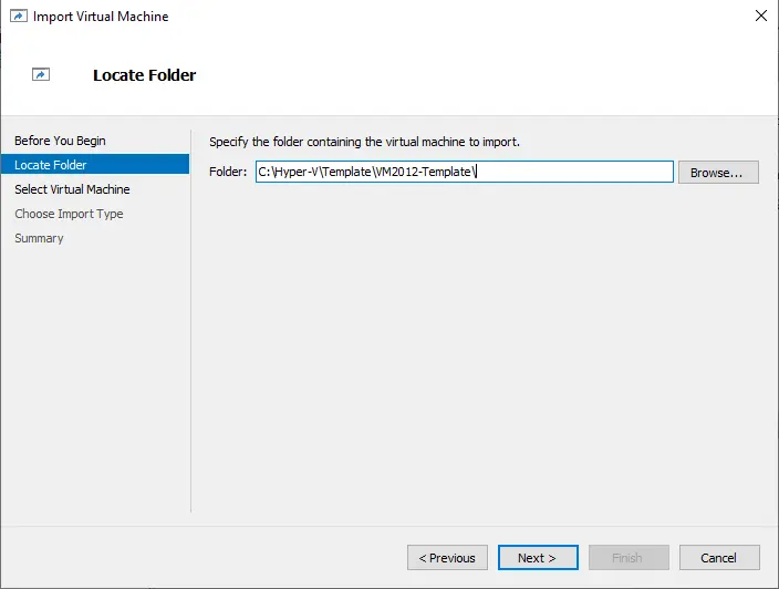 Import VM locate folder