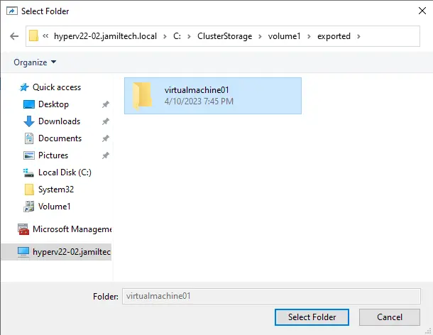 Import VM select folder