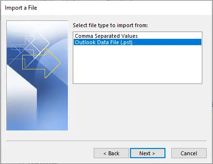 Import a file outlook data file