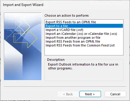 Import and export wizard outlook 365