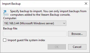 Import backups in Veeam