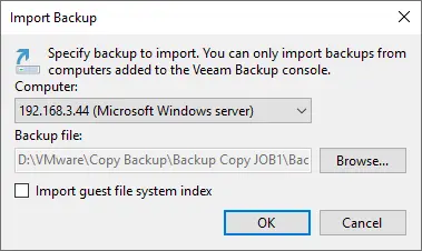 Import backup in Veeam