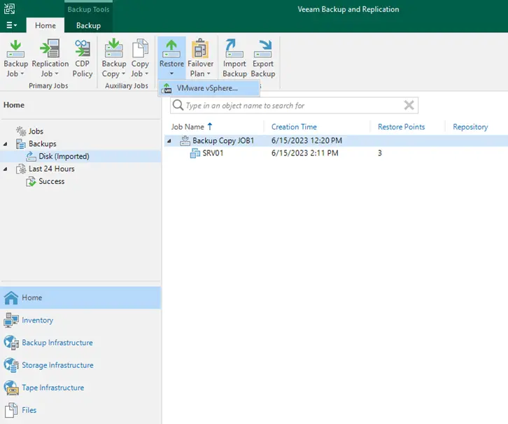 Import backup in Veeam