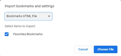 Import bookmarks and settings